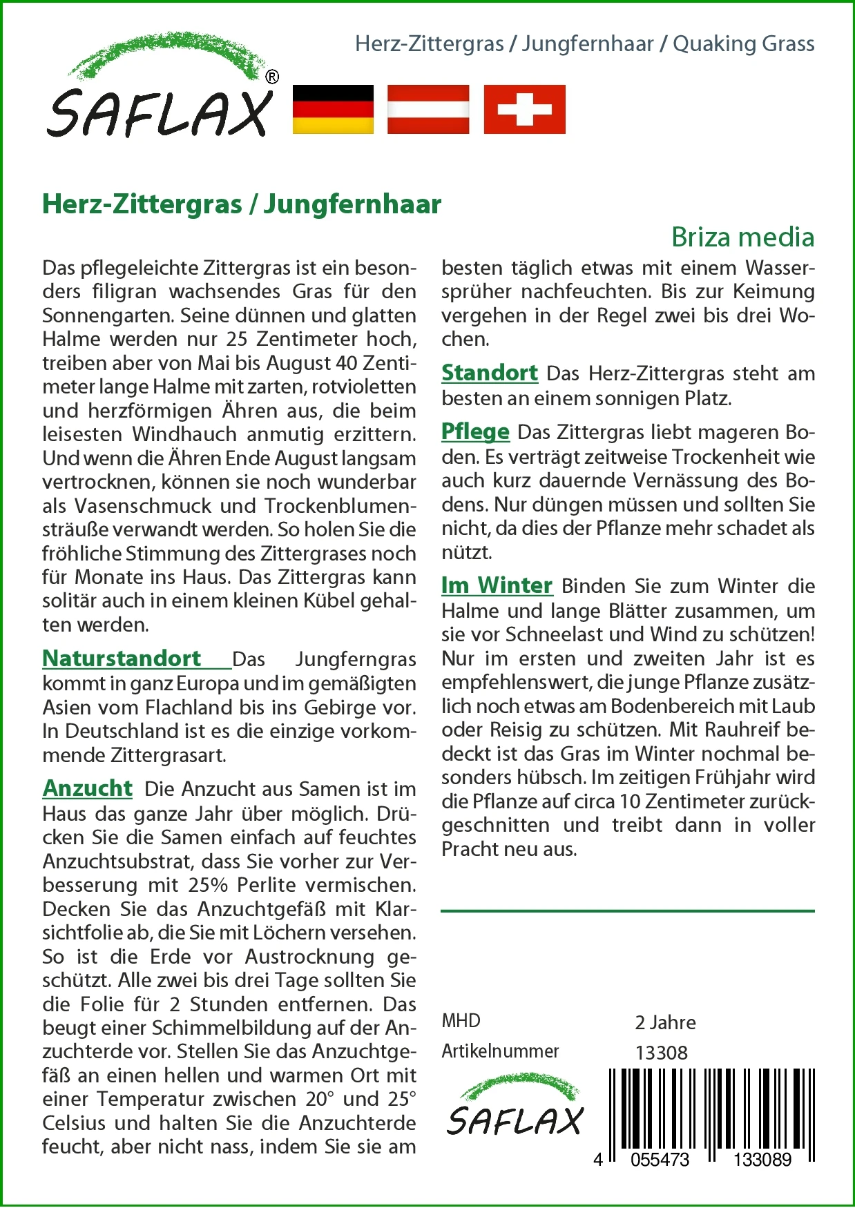 Herz-Zittergras / Jungfernhaar | Gräsersamen Von Saflax 3 Herz-Zittergras / Jungfernhaar | Gräsersamen Von Saflax