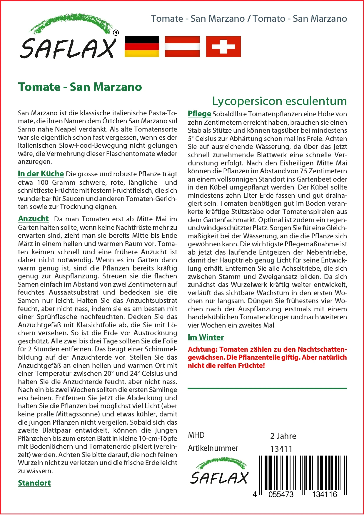 Tomate San Marzano | San Marzano Tomatensamen Von Saflax 4 Tomate San Marzano | San Marzano Tomatensamen Von Saflax – Bild 2