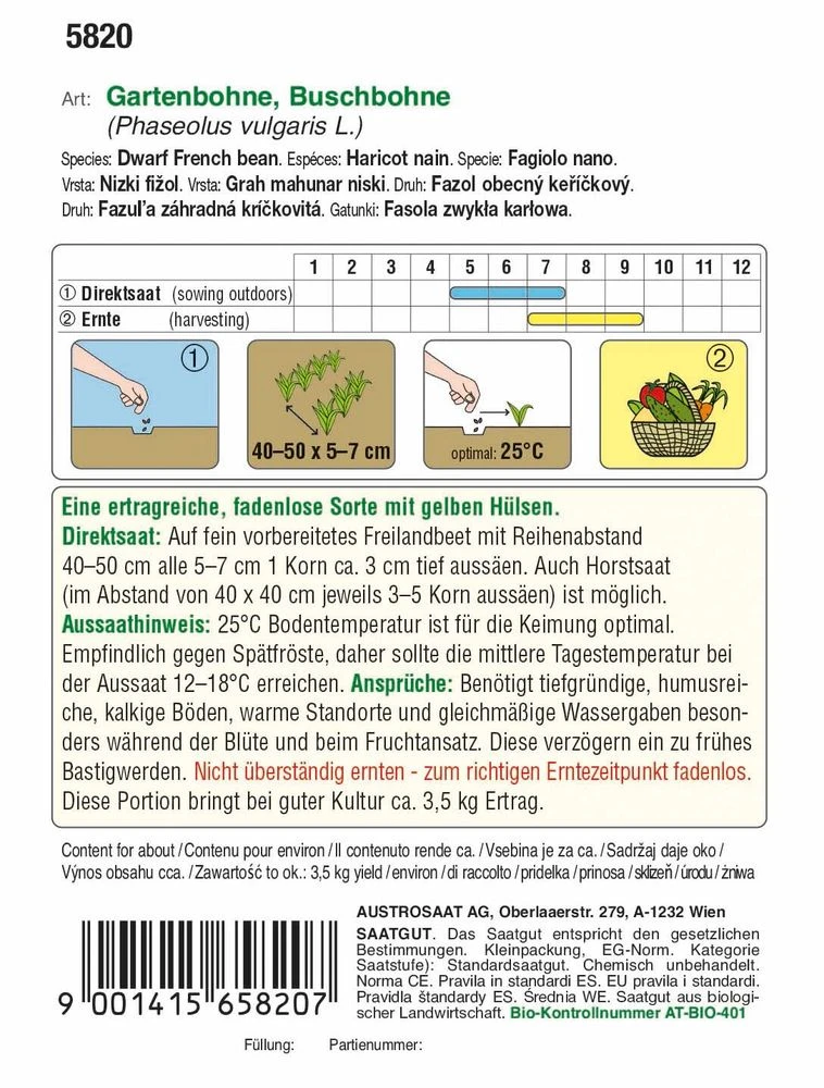 Buschbohnen Dior | BIO Buschbohnensamen Von Austrosaat 3 Buschbohnen Dior | BIO Buschbohnensamen Von Austrosaat