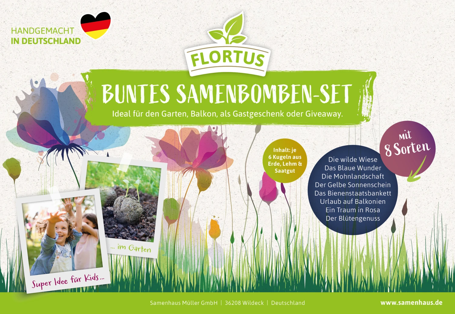 Samenbomben Set (8 Päckchen) | Blumensamenmischung Von FLORTUS 4 Samenbomben Set (8 Päckchen) | Blumensamenmischung Von FLORTUS – Bild 2